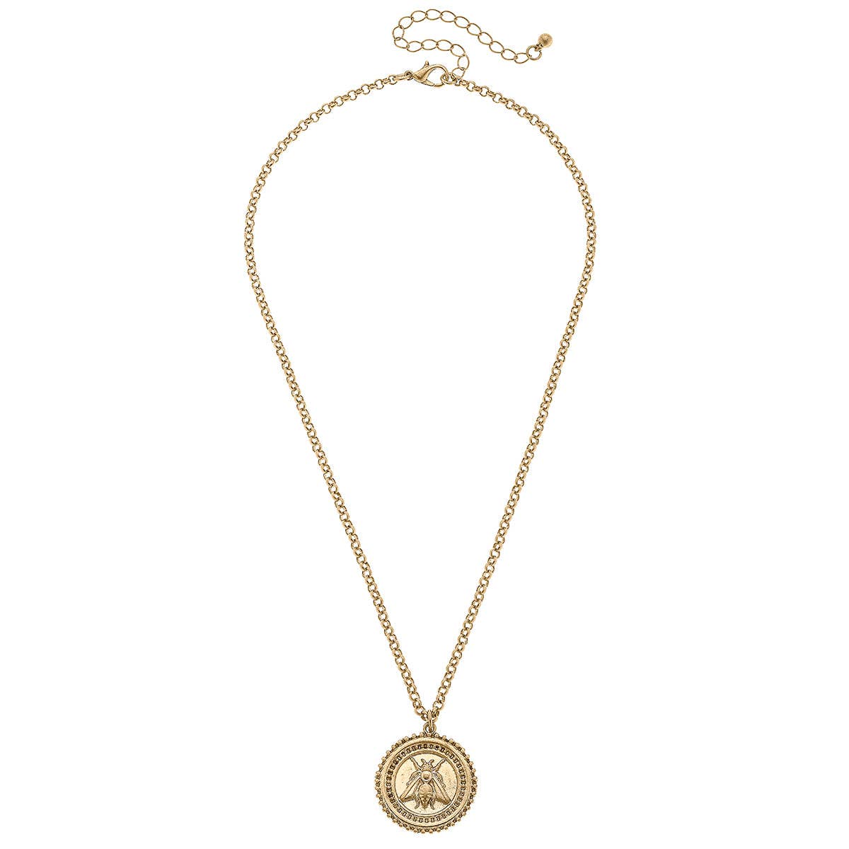 Lizette Bee Medallion Pendant Necklace in Worn Gold