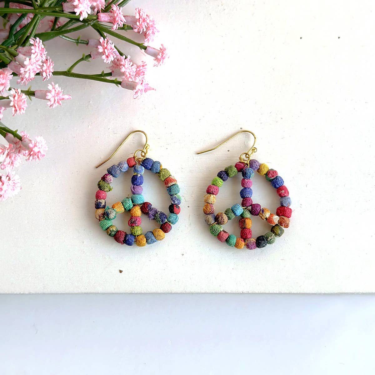 WorldFinds - Kantha Milieu Peace Sign Earrings