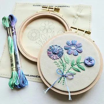 Floral Trio Embroidery Kit & eCourse - Variegated Purple