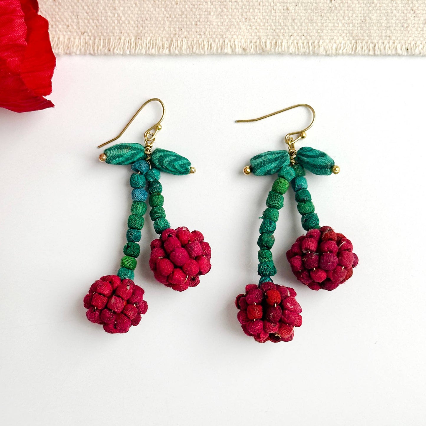 WorldFinds - Kantha Cherry Earrings