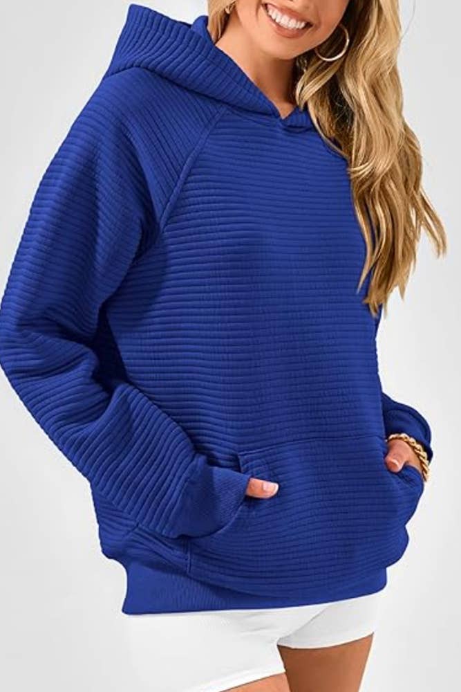UNISHE - Solid Color Kangaroo Pockets Hooded Sweatshirt ZK2178