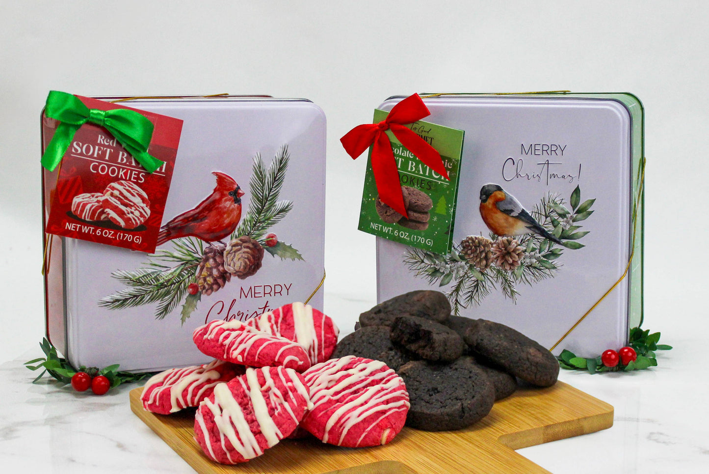 Too Good Gourmet - Holiday Bird Square Tins - Brownie & Red Velvet Soft Batch