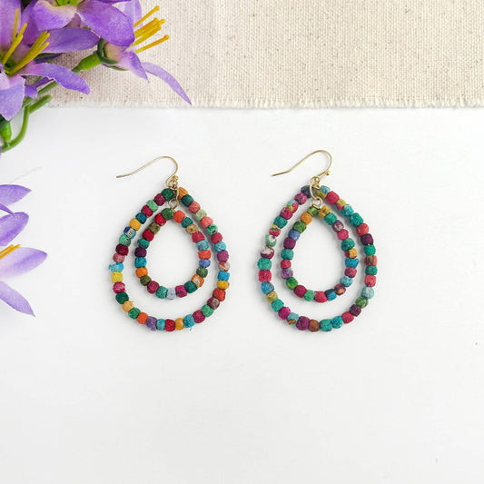 Kantha Milieu Double Teardrop Earrings
