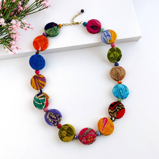 WorldFinds - Kantha Dotted Disc Necklace