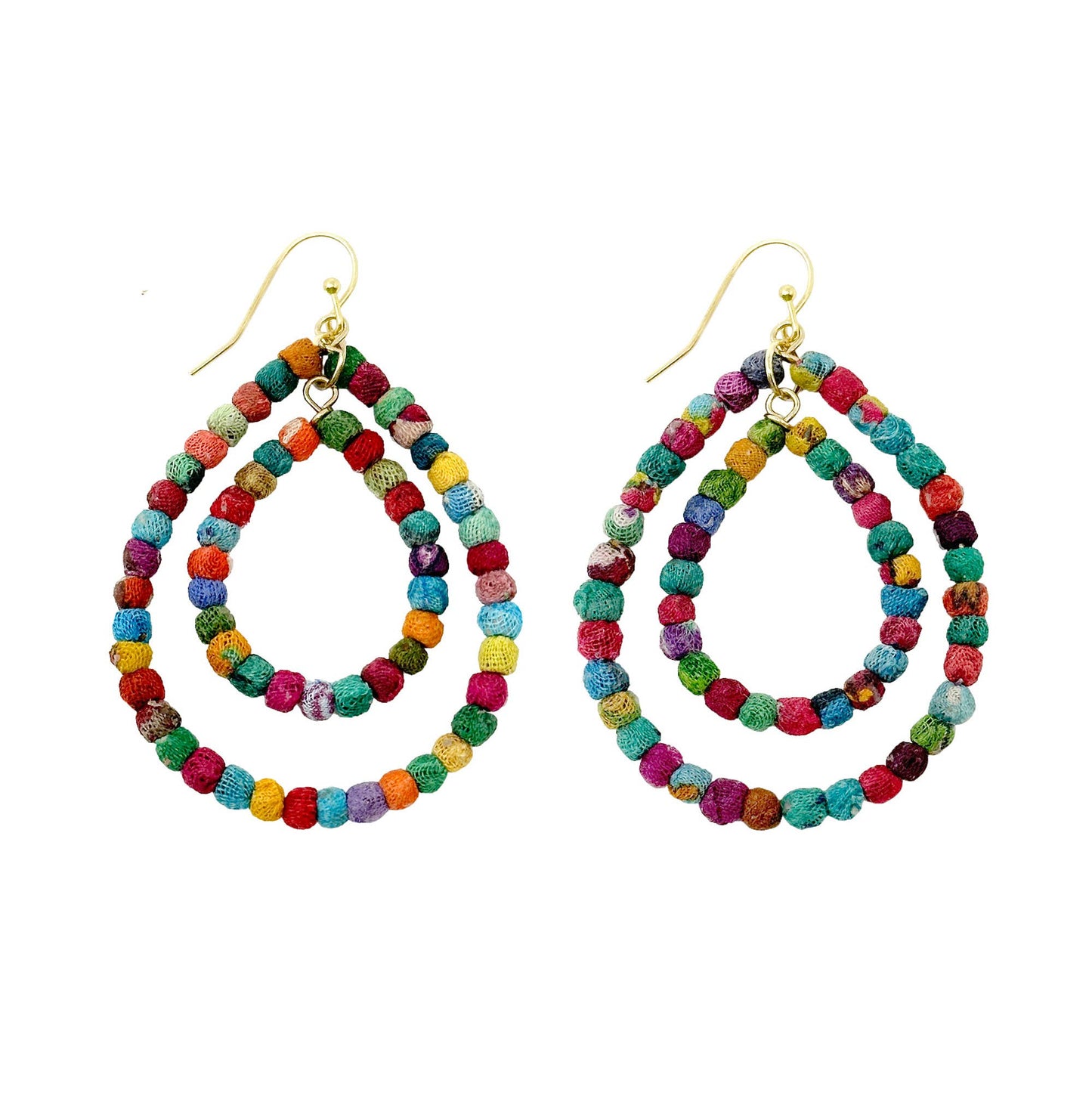 Kantha Milieu Double Teardrop Earrings