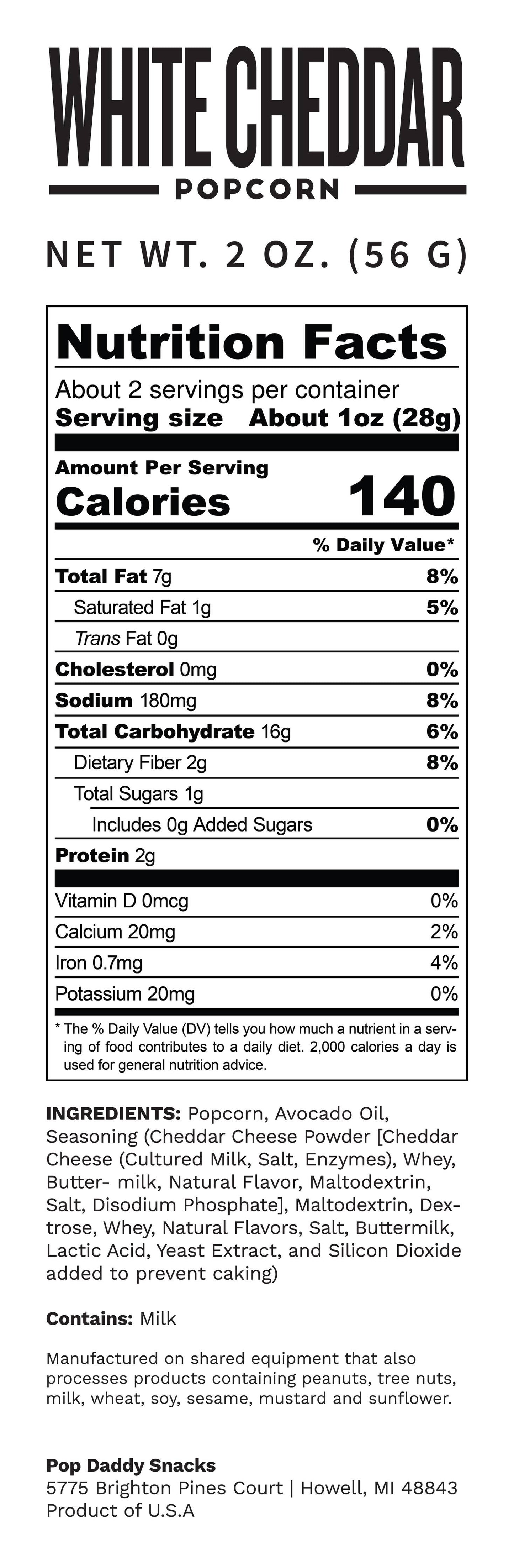 Flavored Popcorn - 2oz - Real White Cheddar