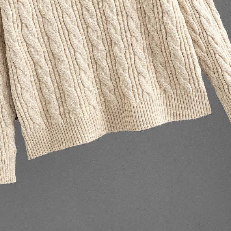 V Neck Cable Knit Sweater Wide Leg Pants Set Black (one Size)