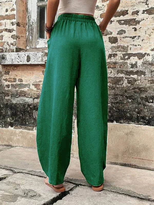 Loose Elasticity Pockets Solid Color Pants