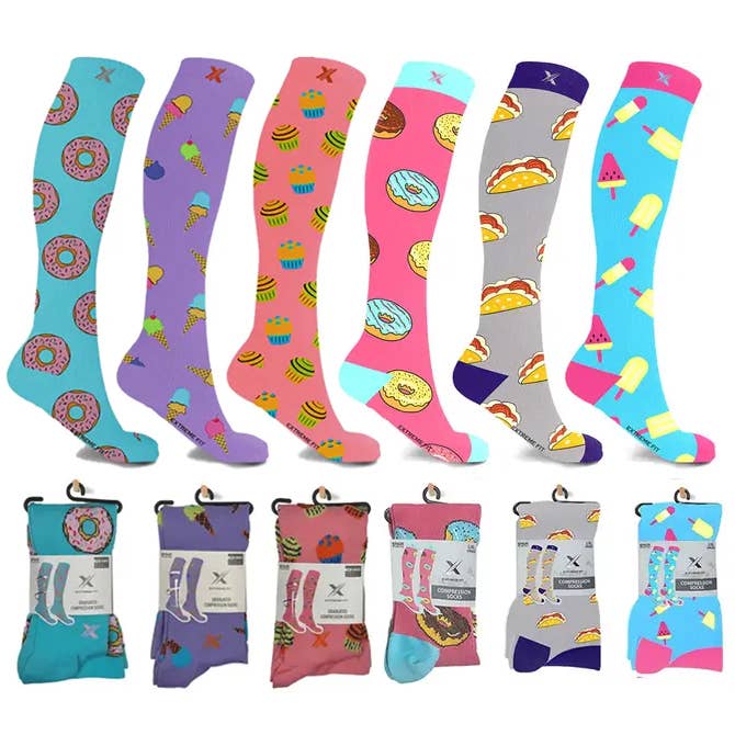 Extreme Fit Wholesale - NOVELTY COLLECTION COMPRESSION SOCKS - 6 ASST STYLES