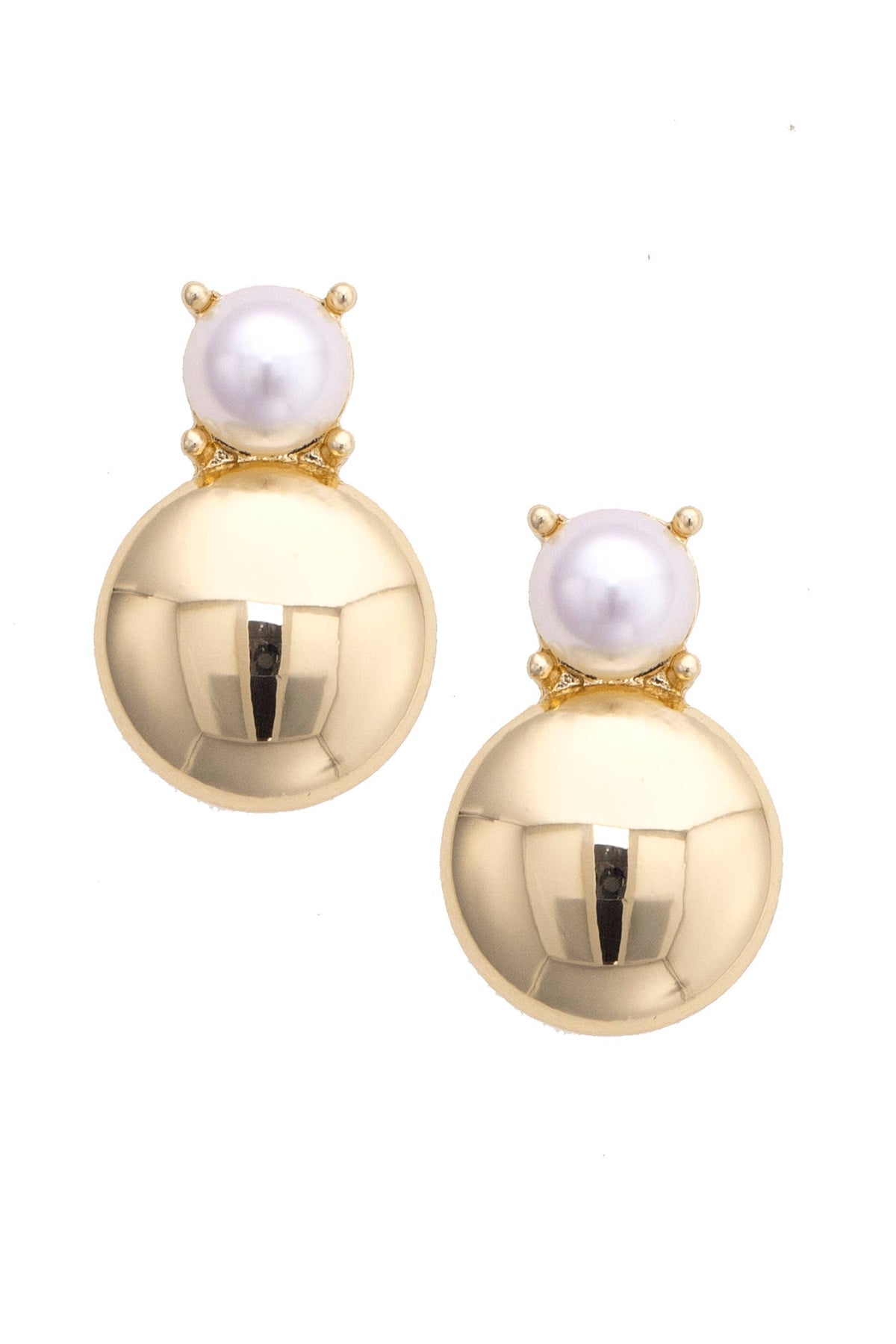 Canvas Style - Audrey Pearl Statement Stud Earrings in Shiny Gold