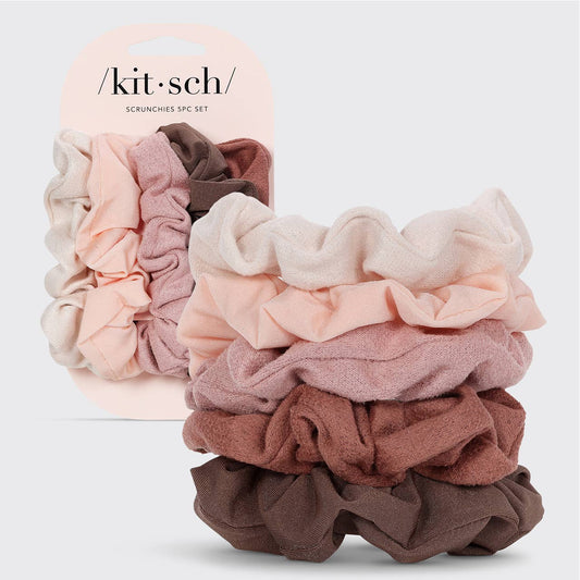 Assorted Textured Scrunchies 5pc Set - Terracotta