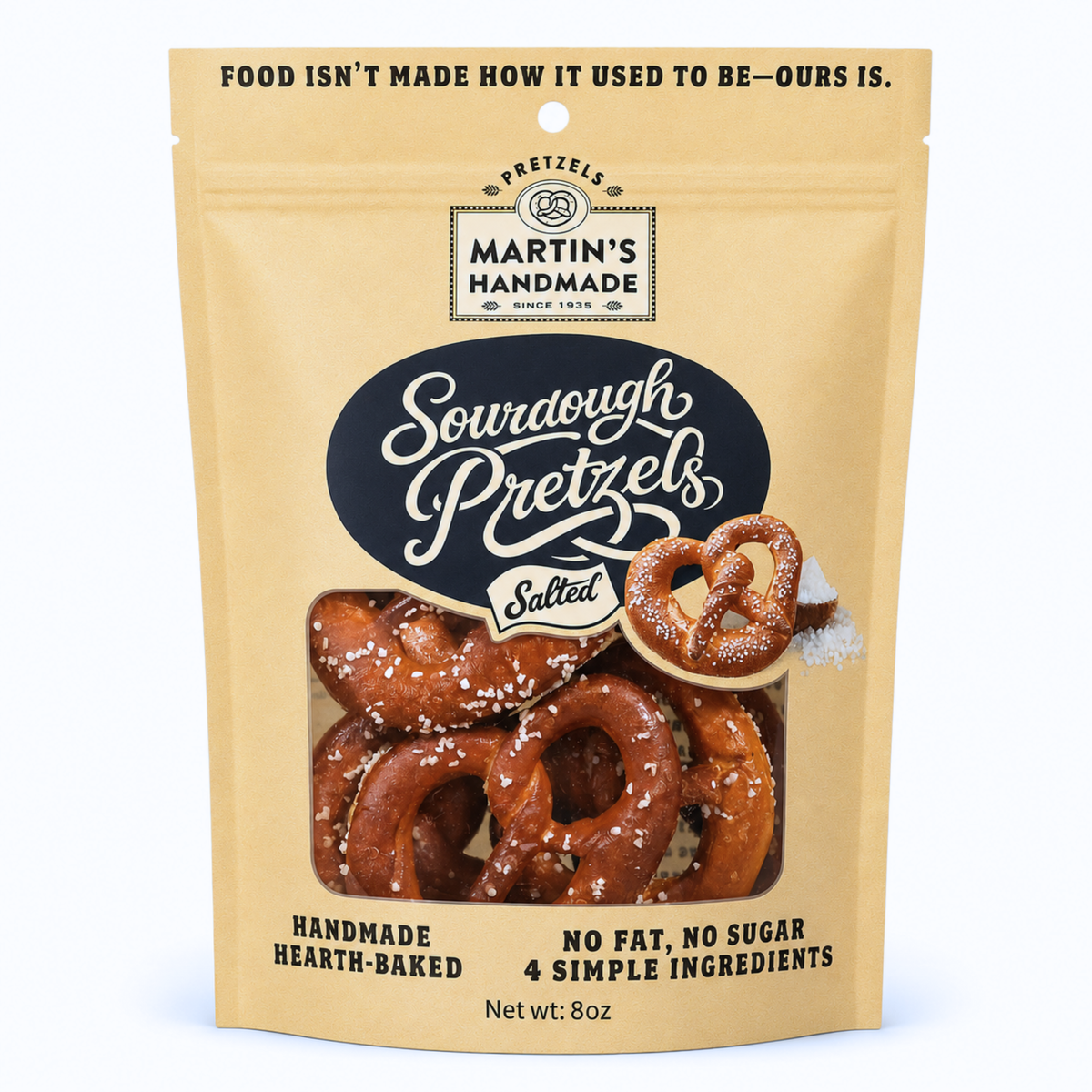 Martins Handmade Pretzels - Handmade Sourdough Pretzels, Salted - 8oz Bags