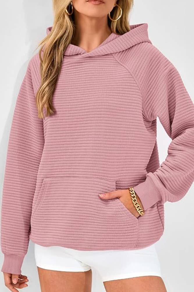 UNISHE - Solid Color Kangaroo Pockets Hooded Sweatshirt ZK2178