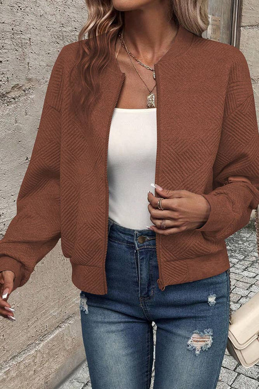 UNISHE - Solid Color Zipper Baseball Jacket GZDY034
