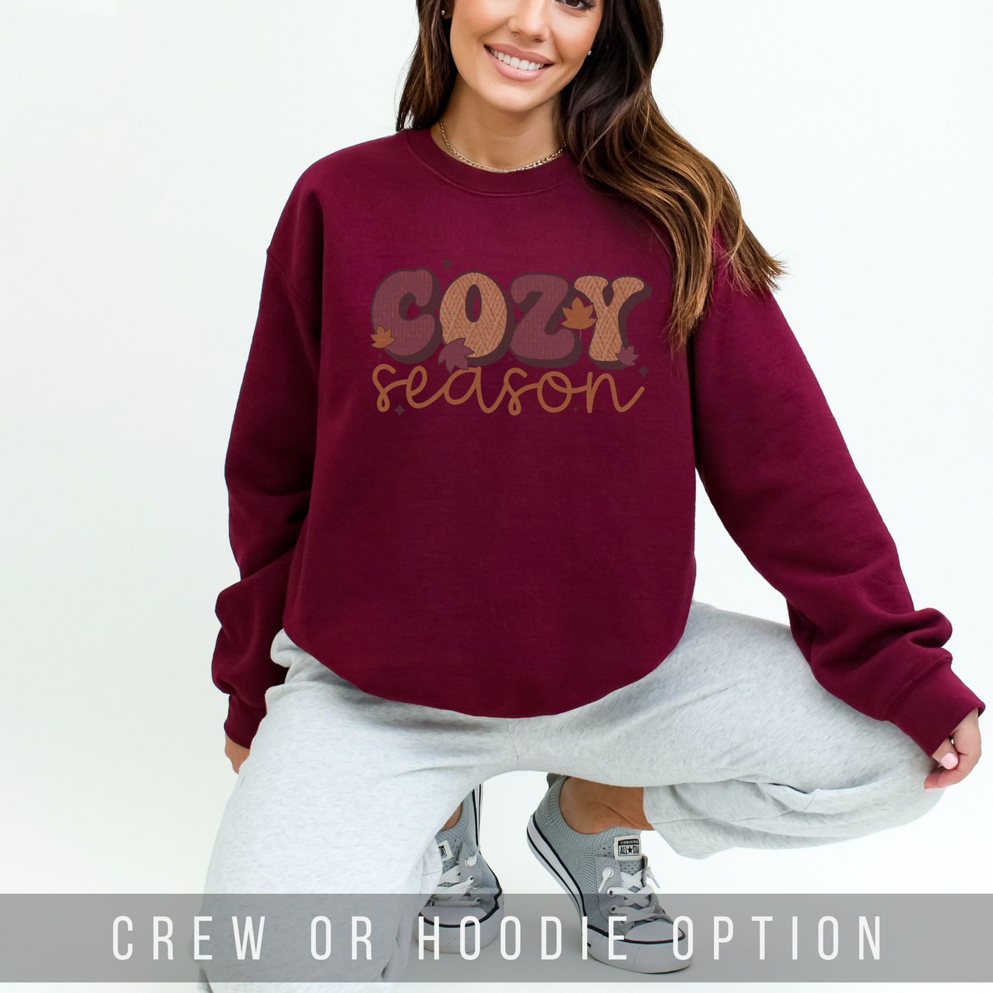 FAMS design - Cozy Season Autumn Color Fall Graphic Sweatshirt Hoodie: Cardinal Red / 2XL / Crew Sweatshirt