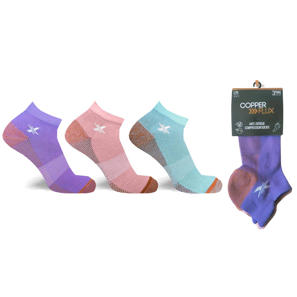 Pastel Copper-Infused Ankle Socks (3-Pairs) Medium