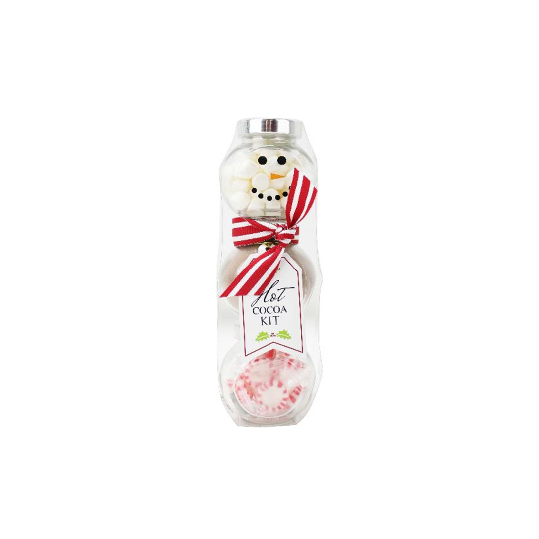 3 Stack Glass Jar Snowman Cocoa Set - Red & White Scarf
