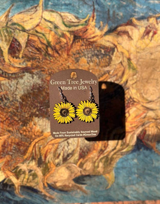 Detailed Sunflower Earrings - Lemon Yellow