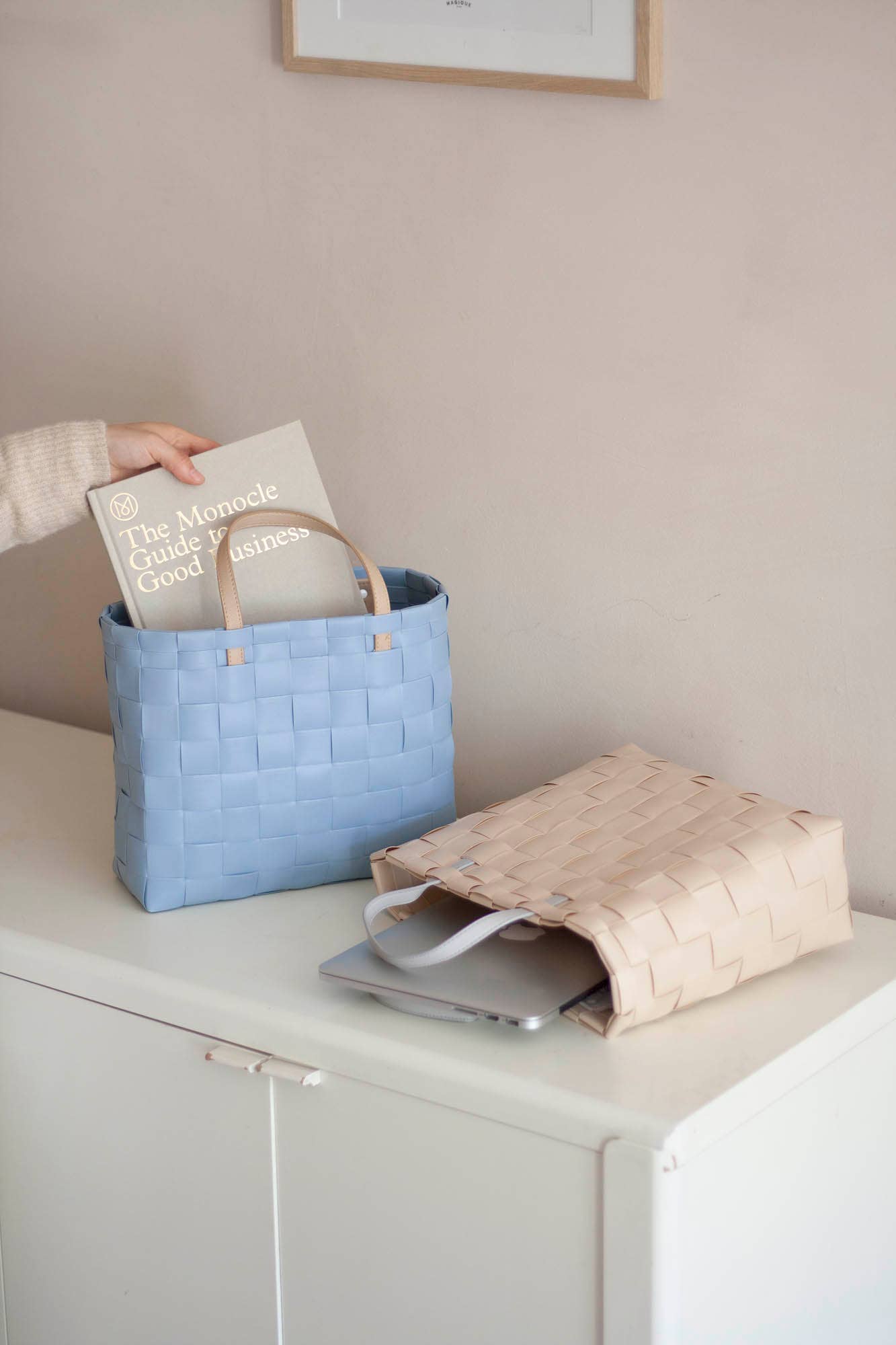 Petite Recycled Handwoven Small Tote w/Inside Pocket-Faded Blue