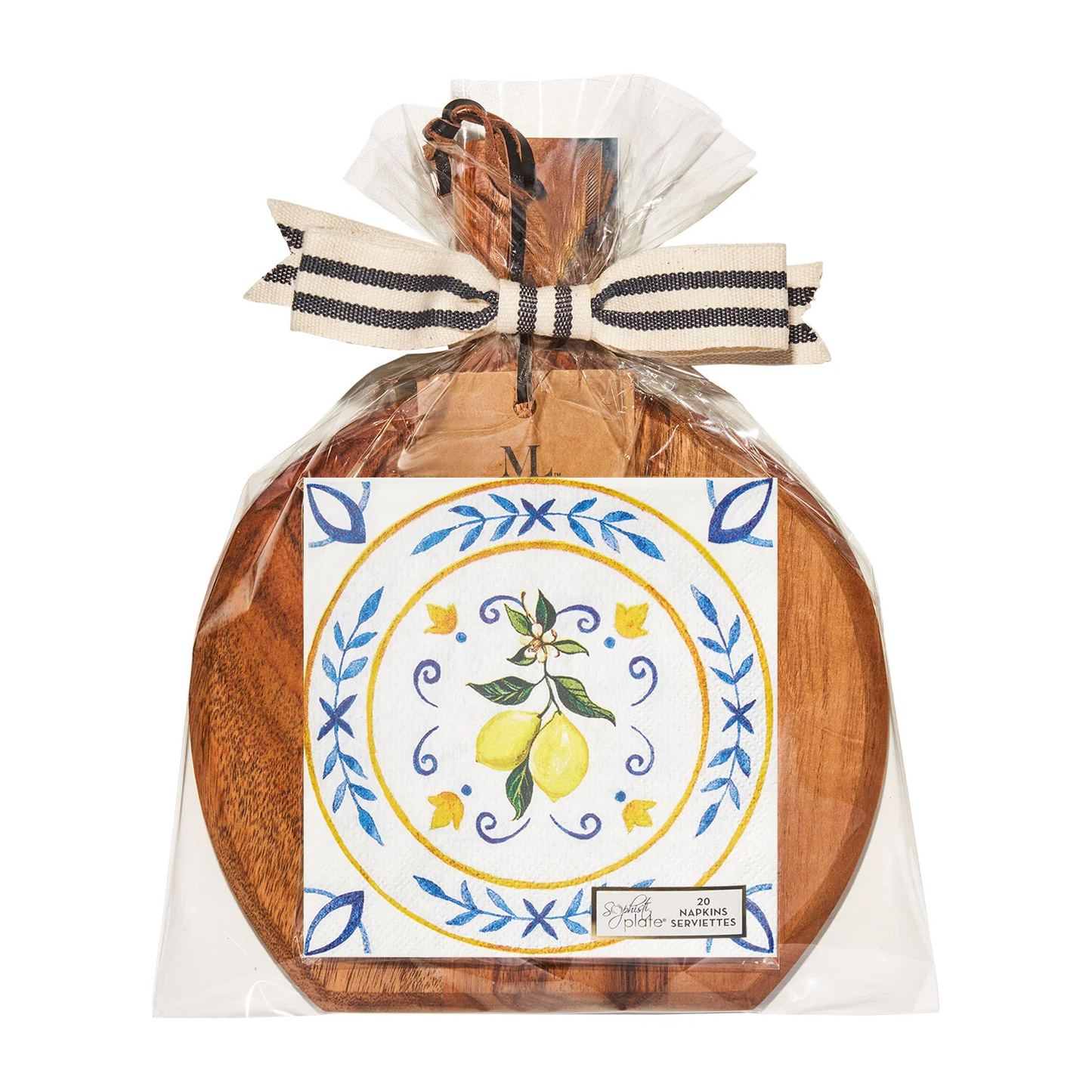 Acacia Bevel Board 9.75x8 Medium w/Capri Coast Napkin and Ribbon
