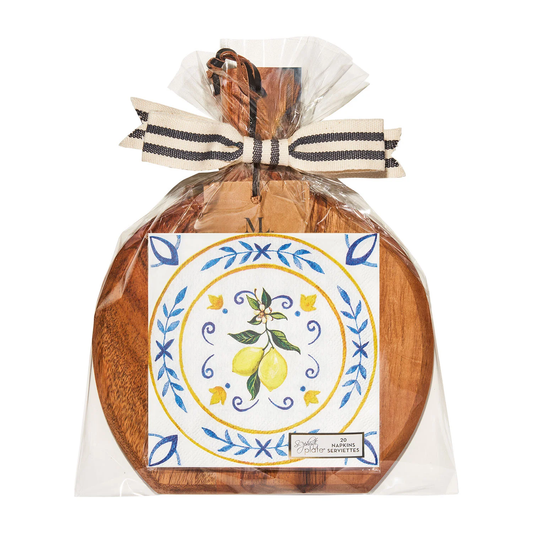 Acacia Bevel Board 9.75x8 Medium w/Capri Coast Napkin and Ribbon