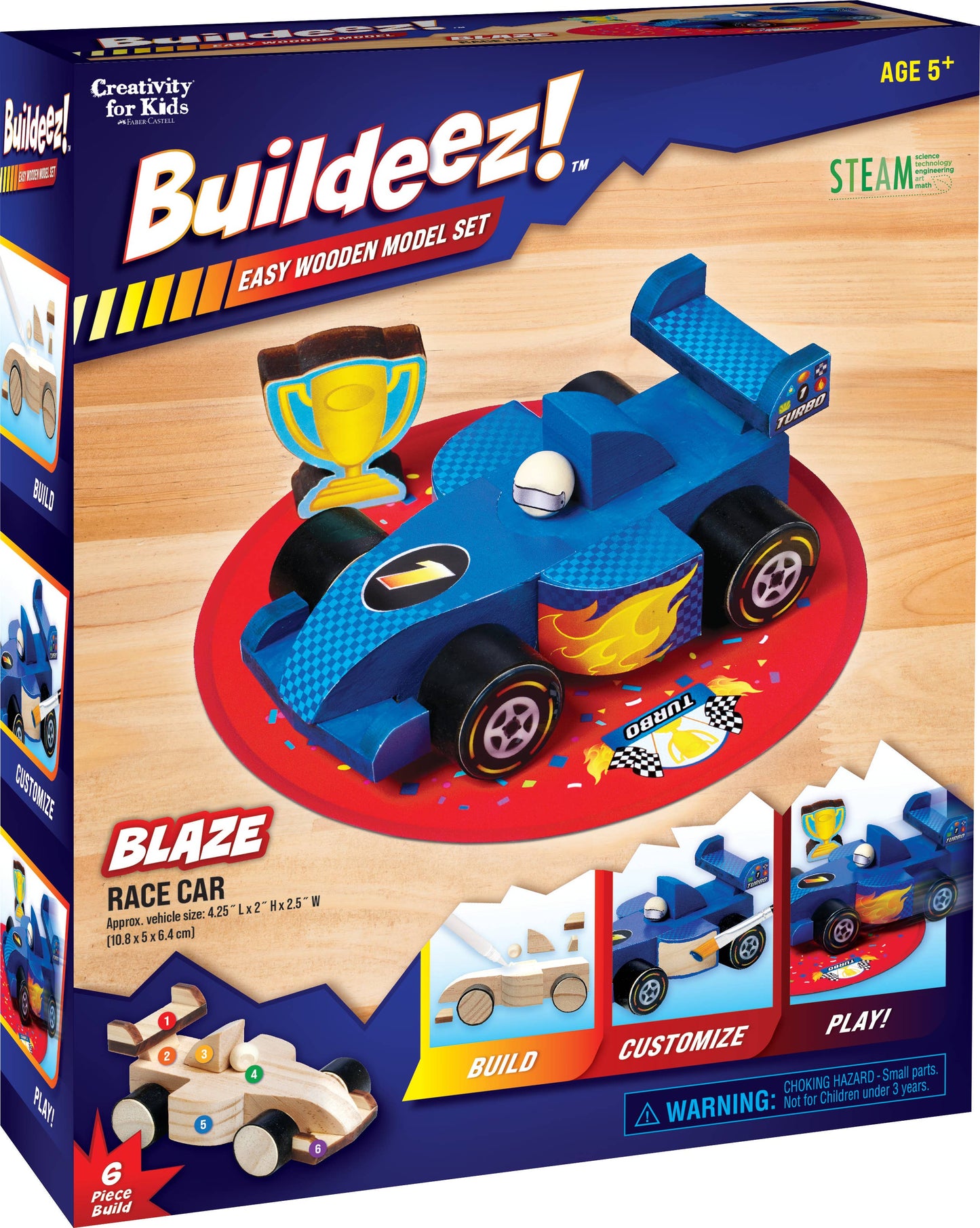 Faber-Castell / Creativity for Kids - Buildeez! Blaze Race Car - DIY Wooden Craft Kit for Kids