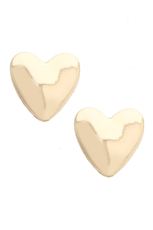 Caroline Heart Stud Earrings in Shiny Gold