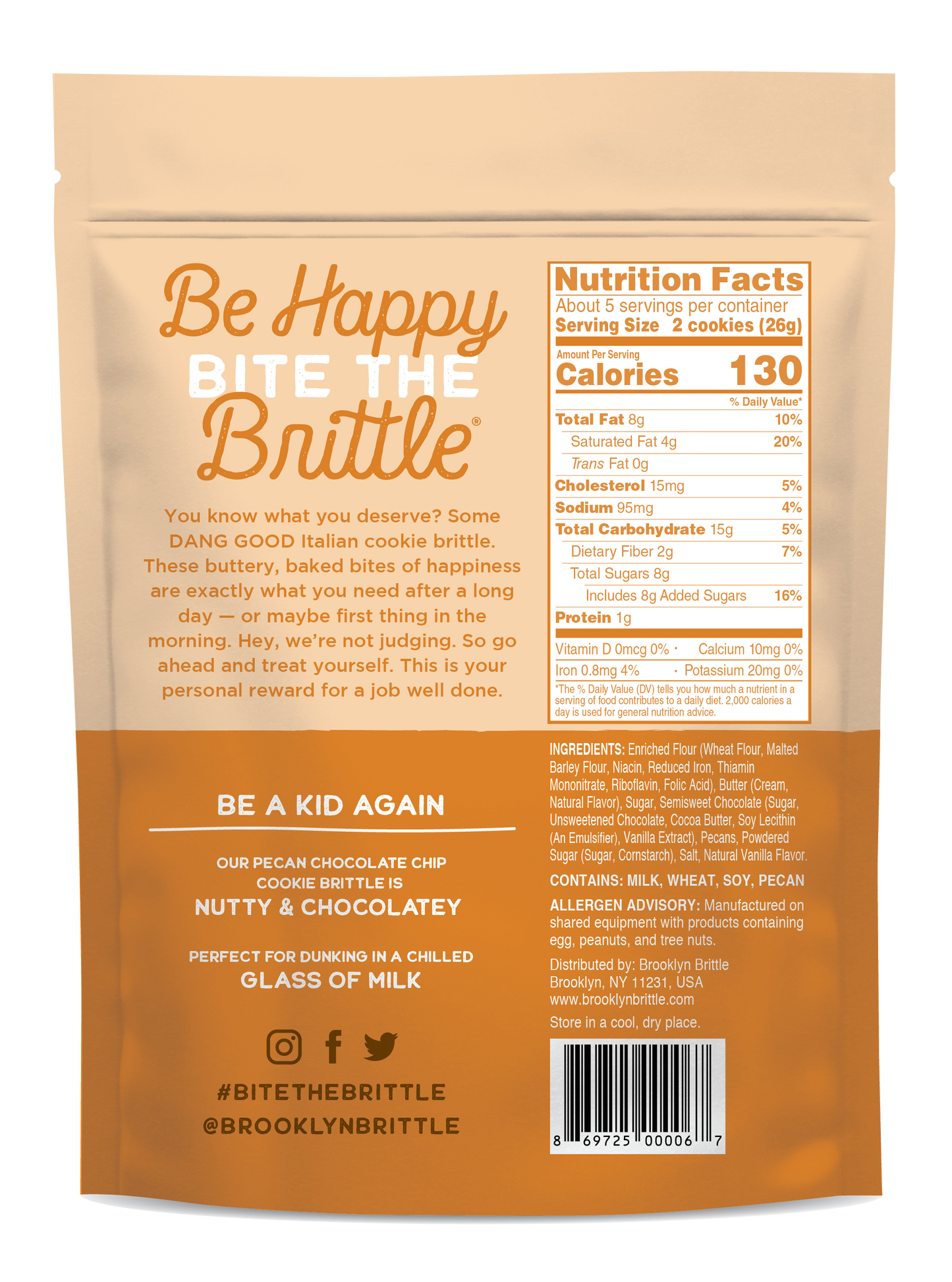 Italian Cookie Brittle – Pecan Chocolate Chip | Pouch Bag