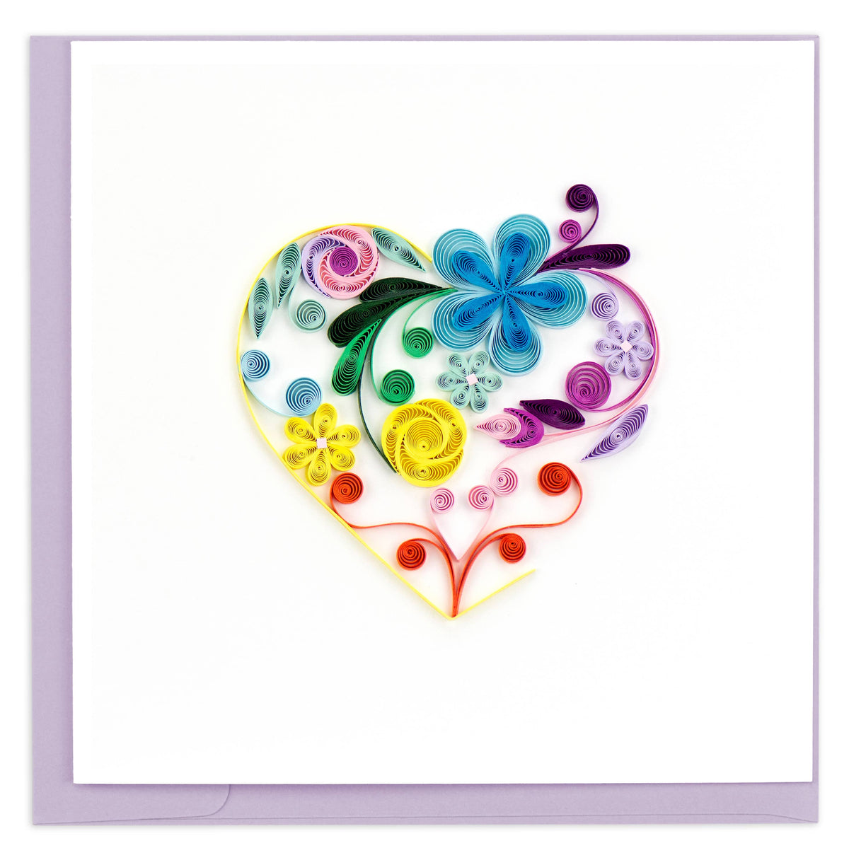 Quilling Card - Quilled Floral Rainbow Heart Greeting Card