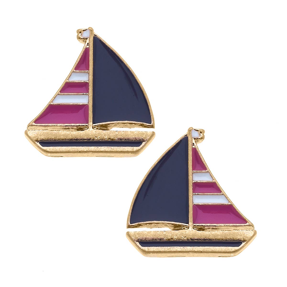 Penny Enamel Sailboat Stud Earrings | Pink & Navy