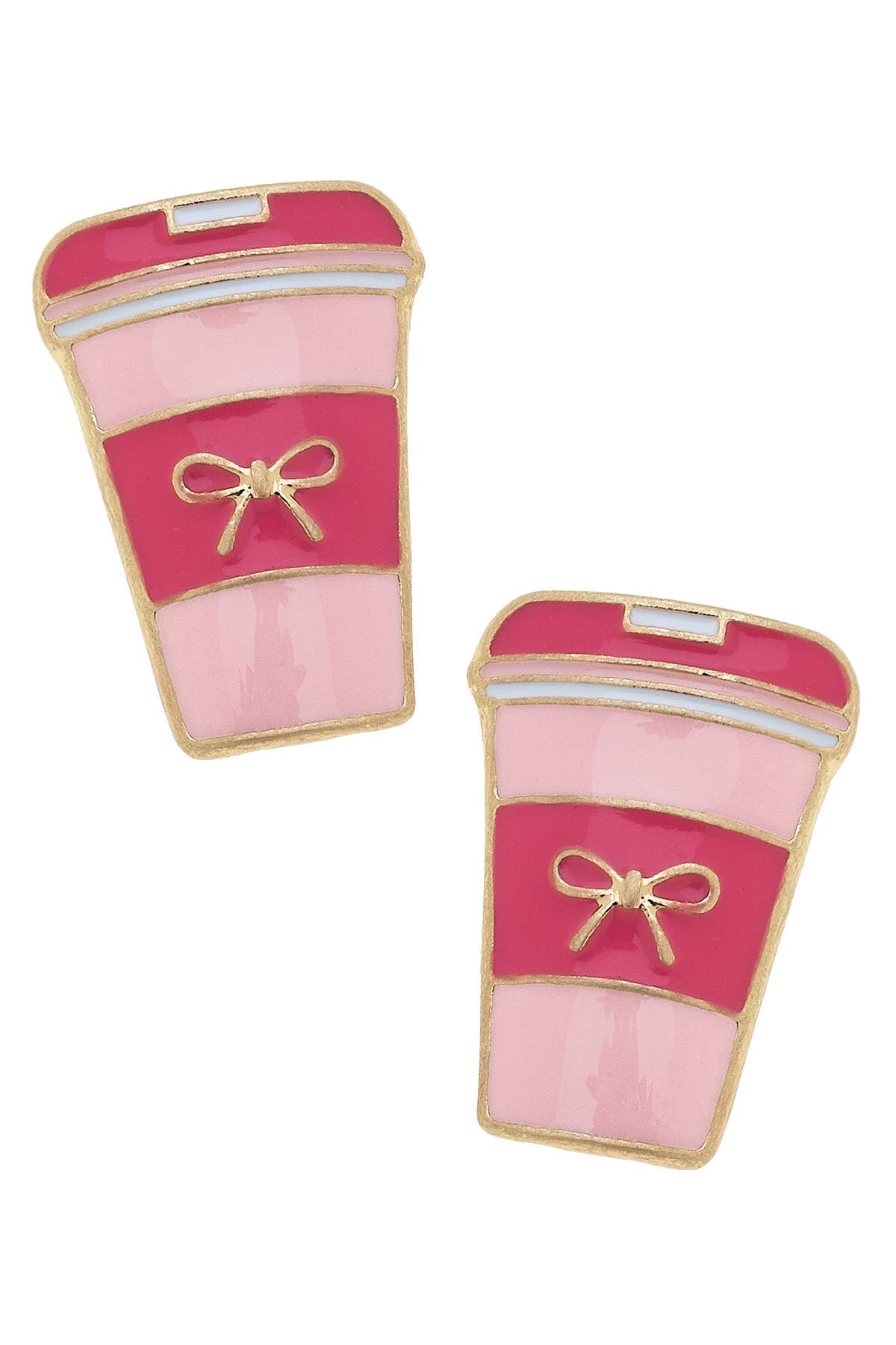Cafe Bow Latte Enamel Stud Earrings in Pink & Fuchsia