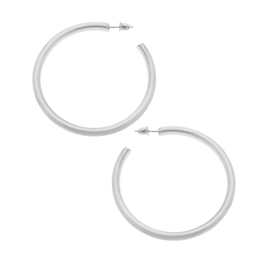 Ivy Hoop Earrings in Satin Silver