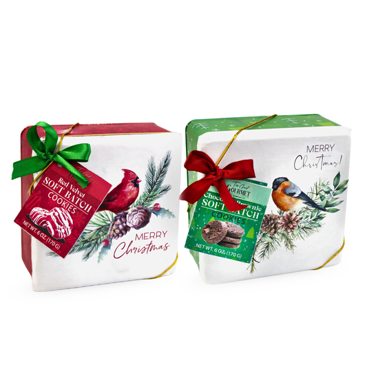 Too Good Gourmet - Holiday Bird Square Tins - Brownie & Red Velvet Soft Batch