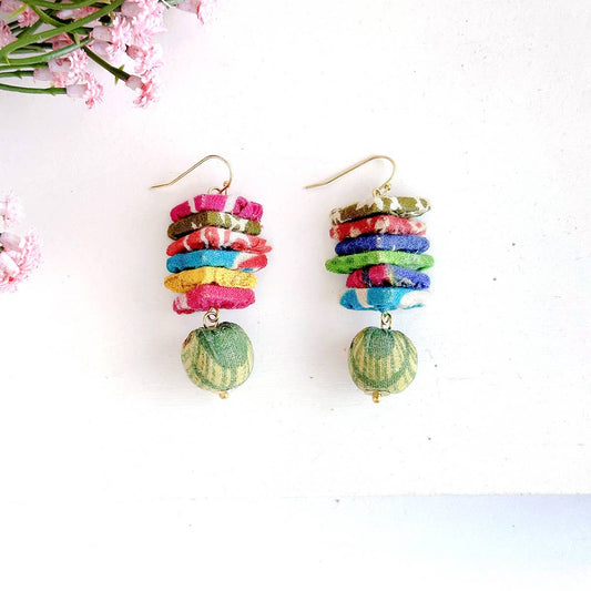 WorldFinds - Kantha Stacked Triangle Earrings