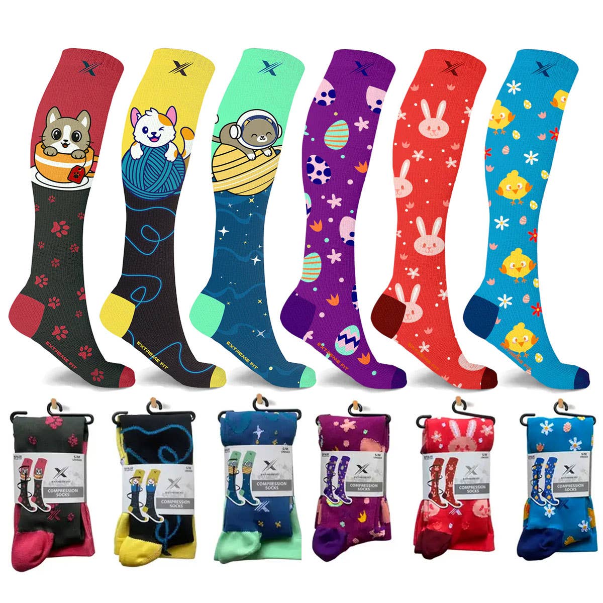 Extreme Fit Wholesale - NOVELTY COLLECTION COMPRESSION SOCKS - 6 ASST STYLES