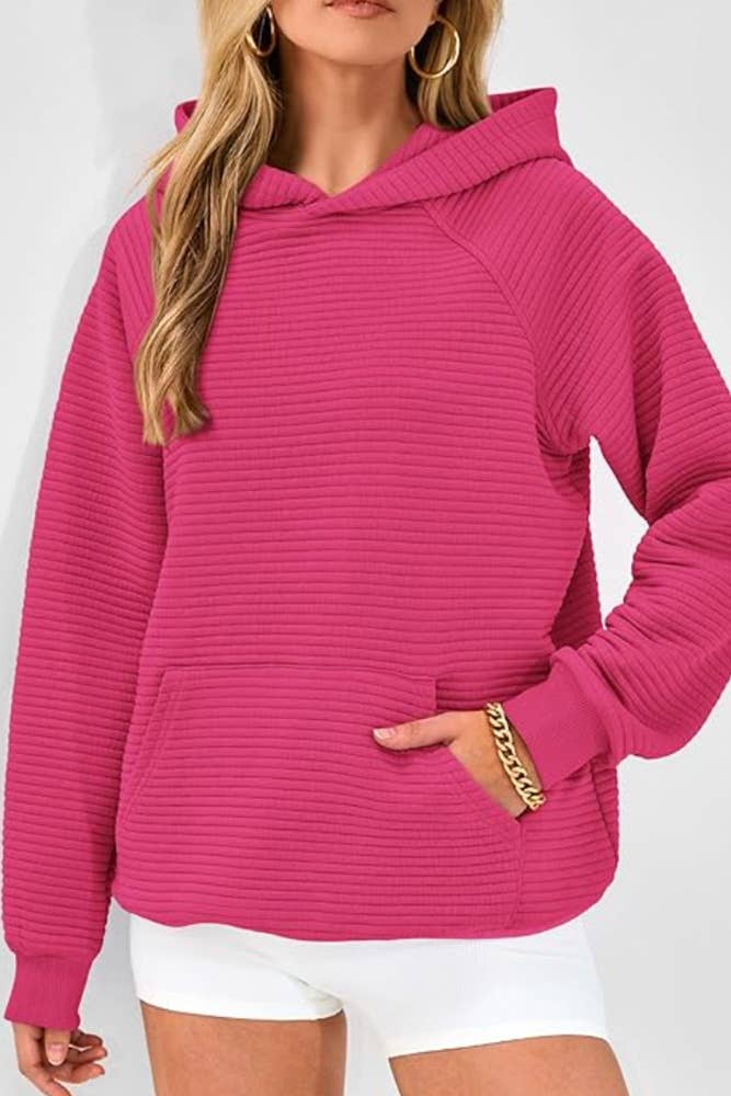 UNISHE - Solid Color Kangaroo Pockets Hooded Sweatshirt ZK2178