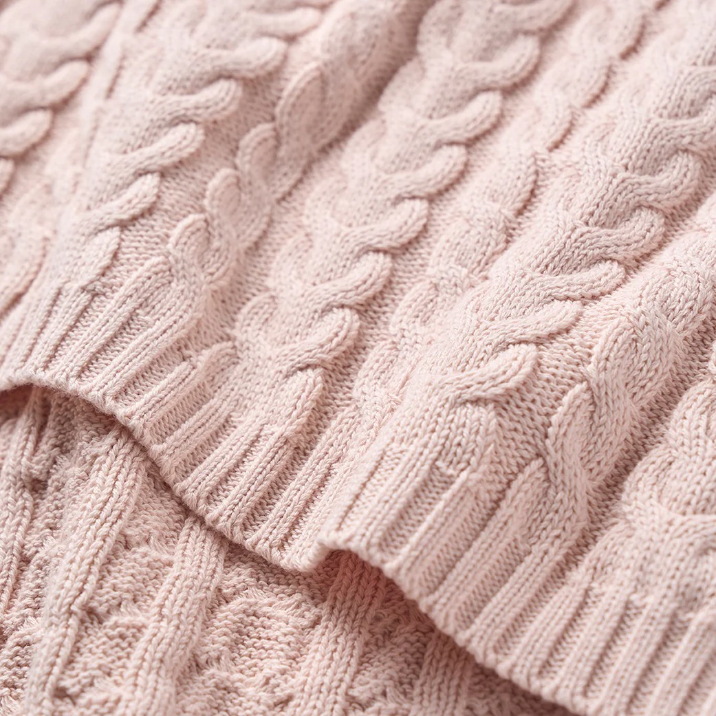 Pale Pink Horseshoe Cable Knit Baby Blanket 30"x40"