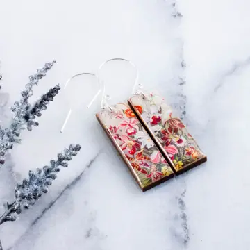 Vintage Botanical Iris Rectangle Earrings