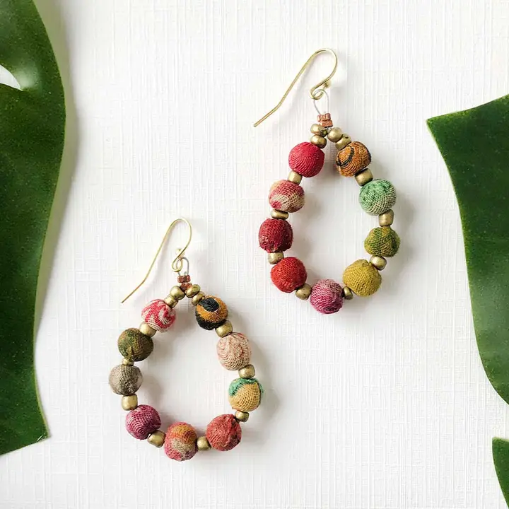 Kantha Beaded Teardrop Earrings