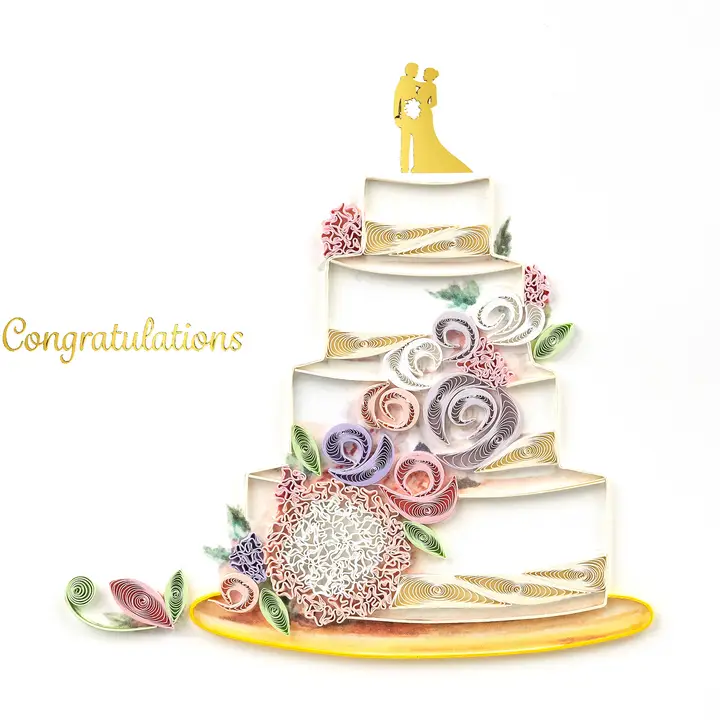 Quilled Floral Wedding Cake Greeting Card