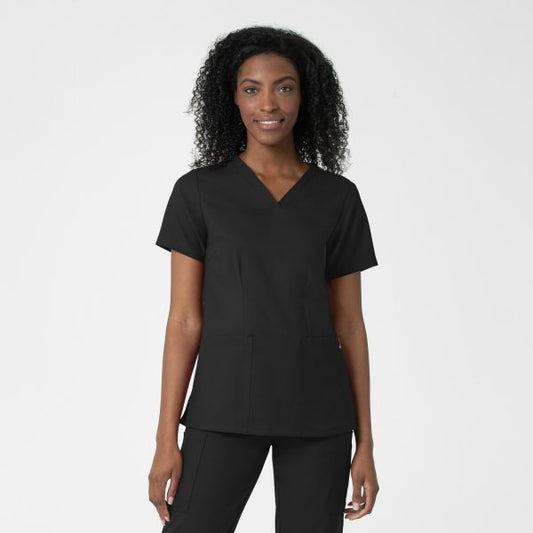 WonderWink Thrive Women's Fitted 3-Pocket V-Neck Scrub Top Black