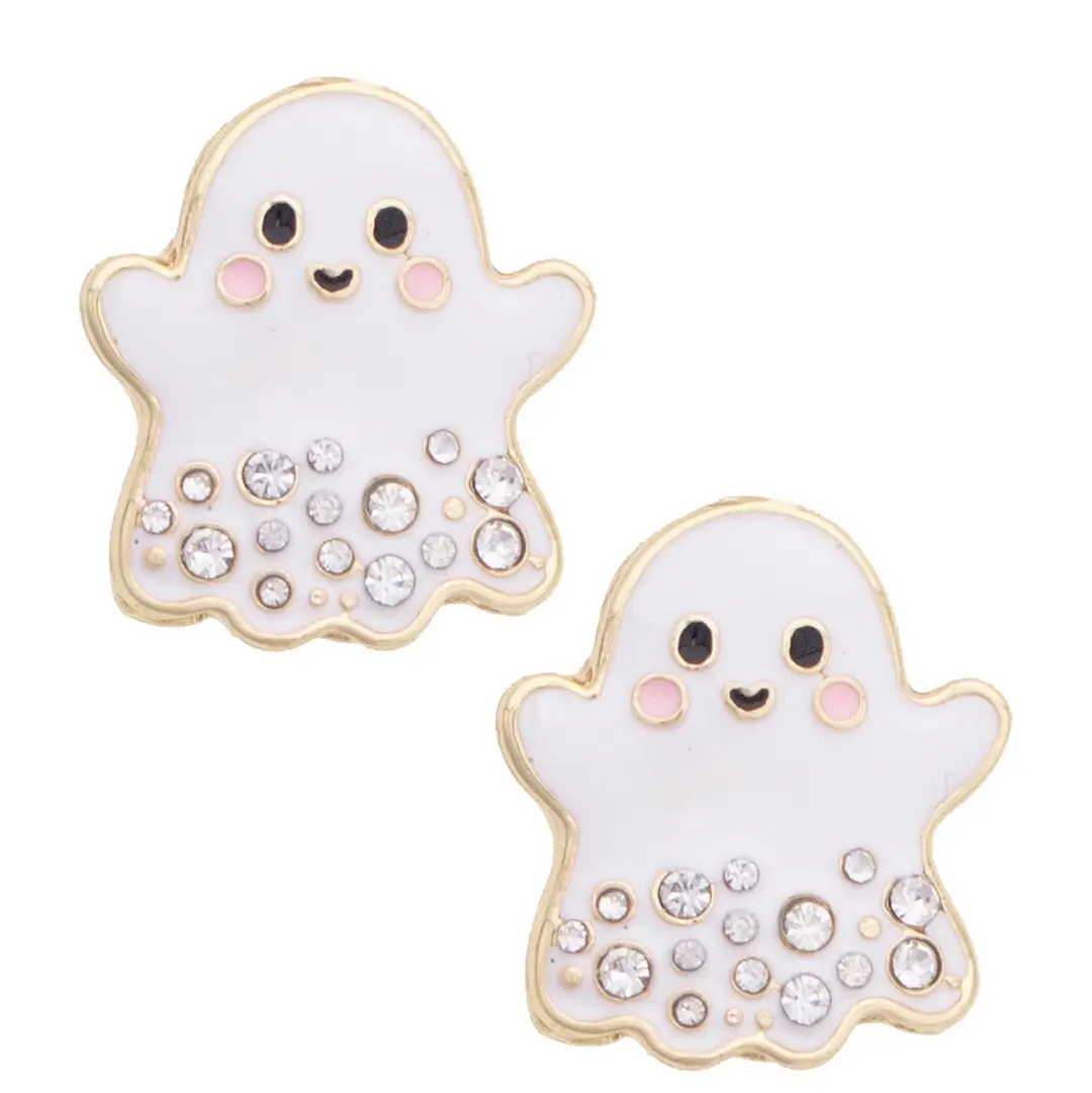 Rhinestone Ghost Stud Earrings in White