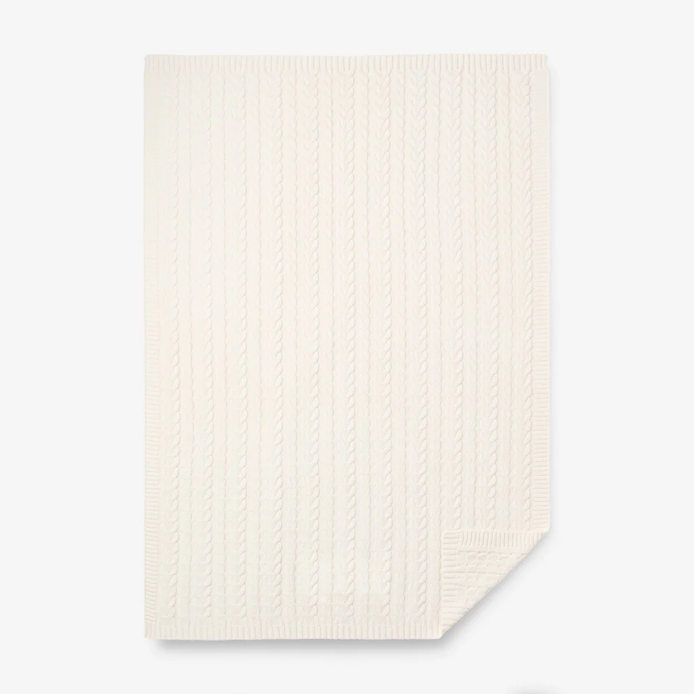 Whisper White Horseshoe Cable Knit Baby Blanket 30"x40"