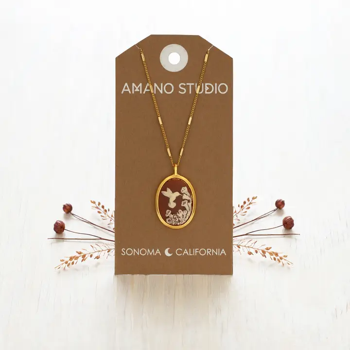 Hummingbird Vintage Cameo Necklace