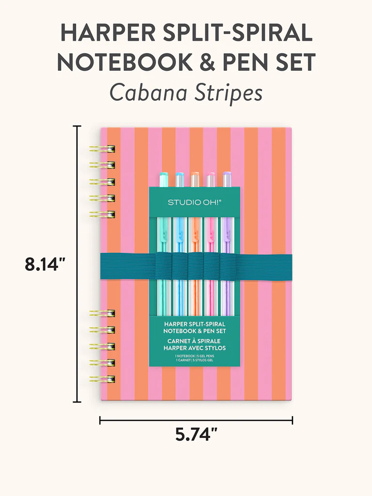 Cabana Stripes Harper Split-Spiral Notebook & Pen Set