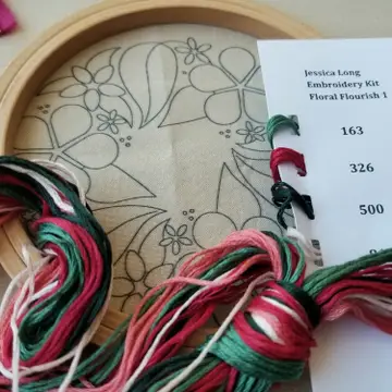 Floral Flourish Beginner Embroidery Kit - Light Taupe Fabric
