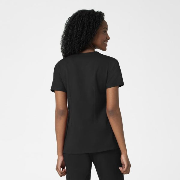 WonderWink Thrive Women's Fitted 3-Pocket V-Neck Scrub Top Black