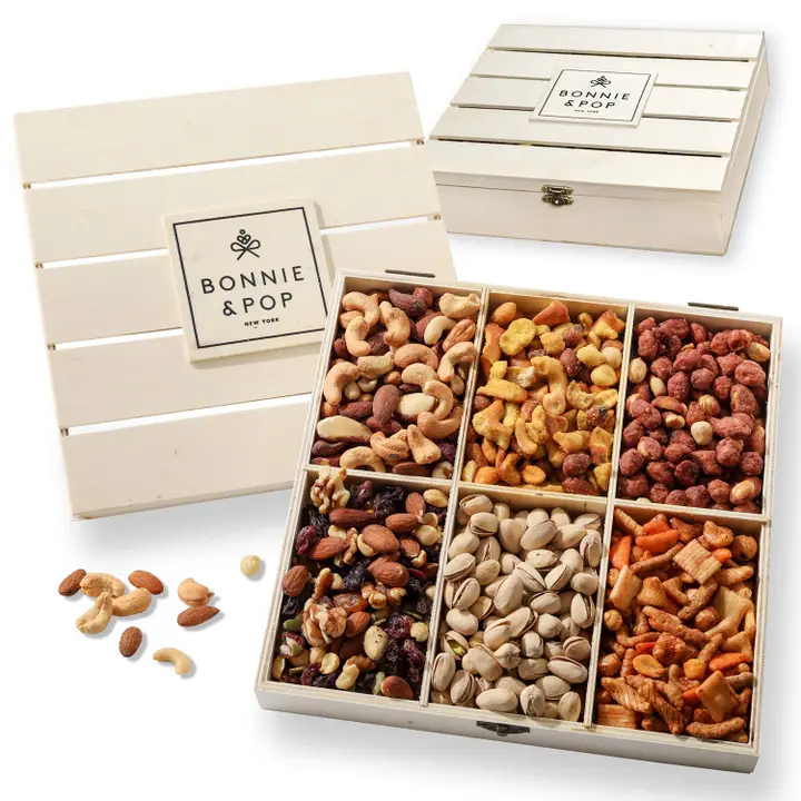 Nut Gift Basket – Gourmet Nut Sampler in Reusable Wooden Crate