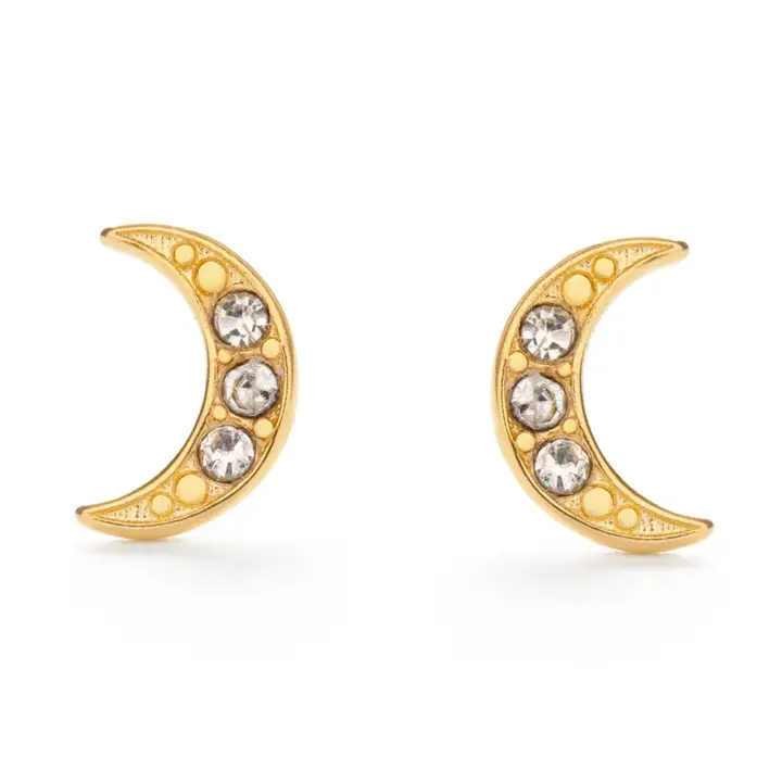 Crescent Moon Crystal Stud Earrings
