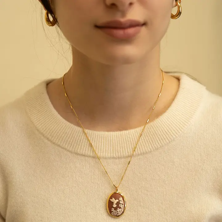 Hummingbird Vintage Cameo Necklace